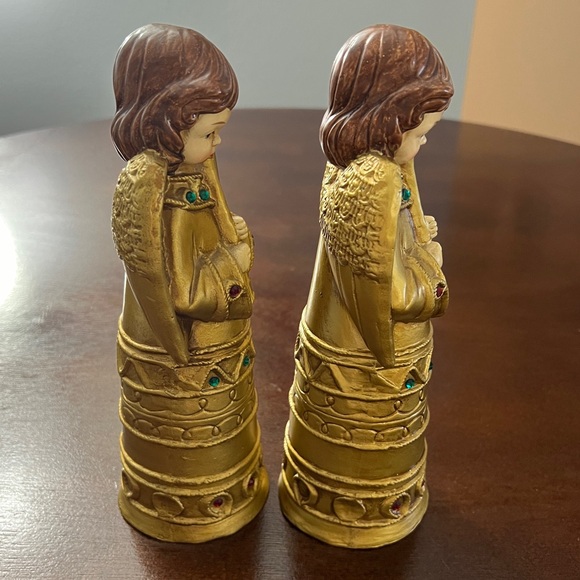 Vintage Set of 2 MCM Paper Mache Gold Angel Figurines Horn Christmas Decor Japan - Picture 4 of 13